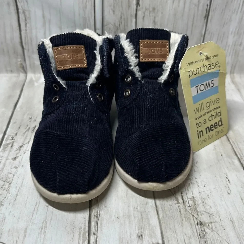 Toms Navy Blue Corduroy Fleece‎ Lined Slip on Shoes Tiny Botas size 11
